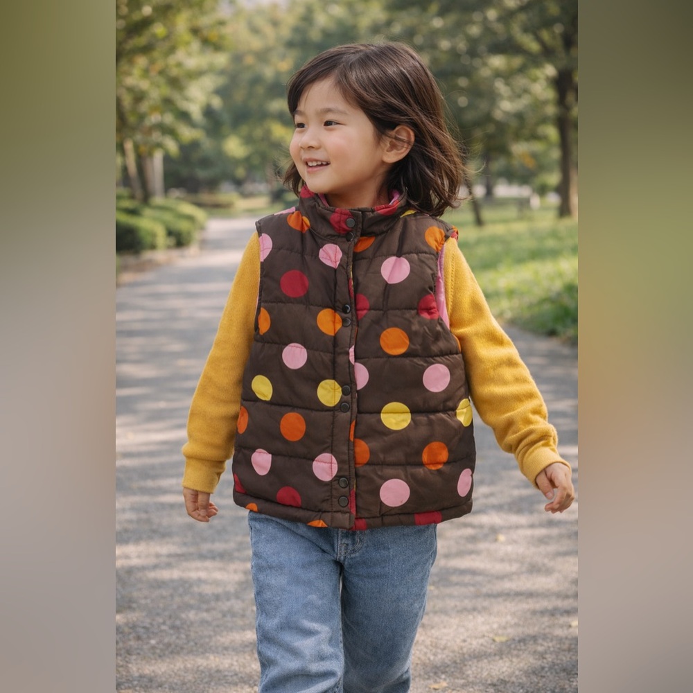 Gymboree Girls Puffer‎ Vest Polka Dot Brown Pink Size M 7/8